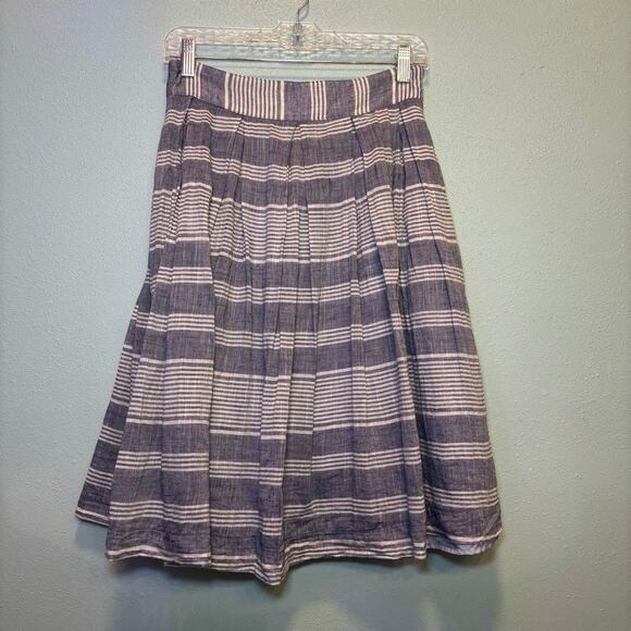 Comme Toi Anthropologie Striped Pleated Midi Skirt Pockets Lined Size Medium - Picture 1 of 9